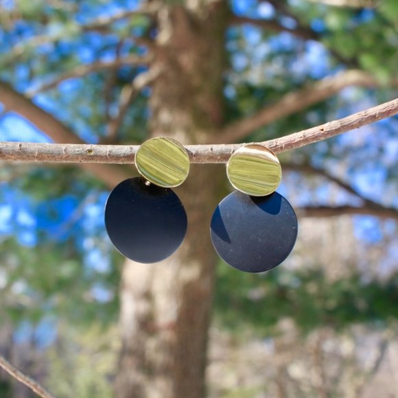 Geometric Layered Round Disk Drop Dangle Earrings - Picture 9 of 9